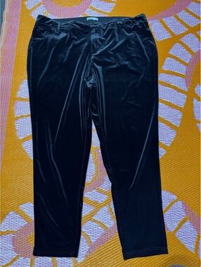 Black velvet straight leg pants